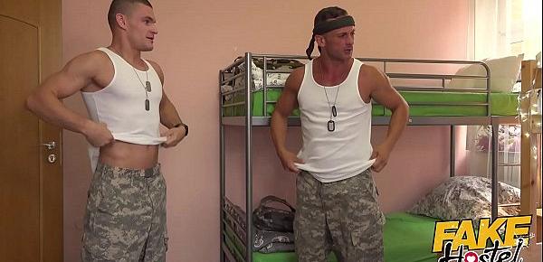  Fake Hostel Young horny babe gets fucked by two marines